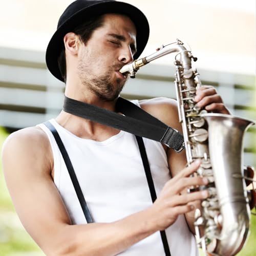 KUWAN Sax Neck Strap Soft Saxophone nylon neck strap Padded for Alto Sax Tenor Clarinet Baritone Soprano Horn Music Instrument Black3