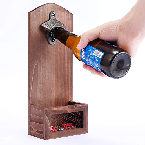 Bottle Opener With Cap Collector Catcher,Vintage Wooden Wall Mounted Bottle Opener，Ideal Gift For Men And Beer Lovers, Use As Bar Decoration. #TOP1
