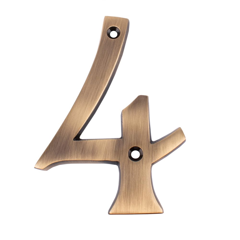 Dart Solid Cast Brass Metal Number 4 Door Numeral 100mm - Antique Brass