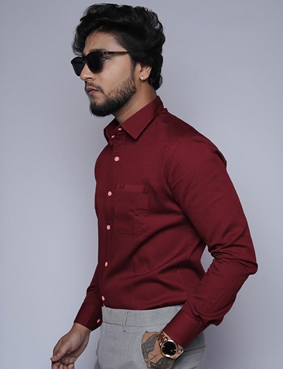 Image of Men's Slim Fit 100% Cotton Solid Full Sleeve Shirt | Premium Casual & Formal Wear for Men