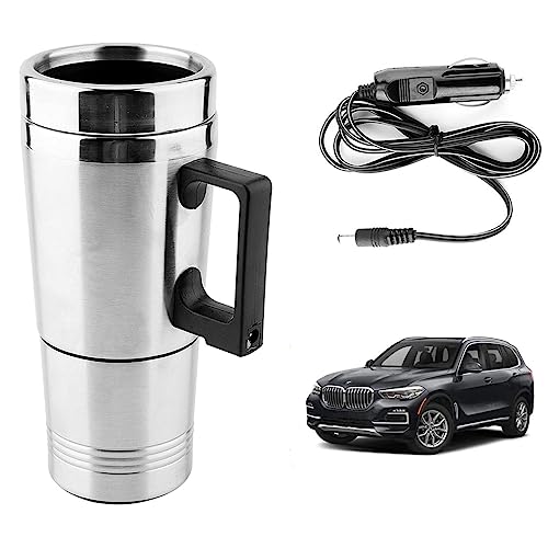 Image of Oshotto 12V Stainless Steel Car Heating Kettle /Mug, Travel Friendly electric Tea /Coffee maker Compatible with BMW X5 (300ml) - Silver