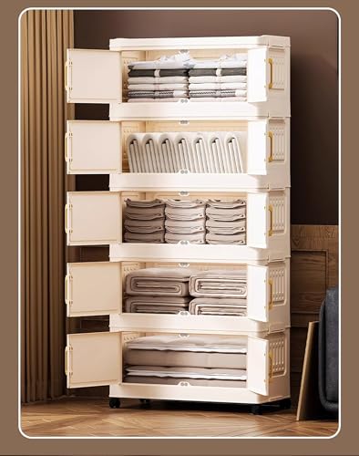 Image of House of Quirk Plastic 4 Layer Foldable Storage Box with Lid & 2 Clear Window Stackable, Collapsible, Large Capacity Organizer for Clothes, Toys, Books, Bedroom, Closet & Office Durable & Space-Saving