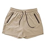 Pantaloncini Sportivi Uomo Fitness Estate Leggero Sciolto Asciugatura Rapida Esecuzione Allenamento Tasca Cordoncino Americano Maratona Outdoor, cachi., L
