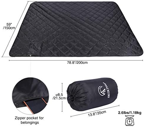 REDCAMP Waterproof Camping Blanket Thermal with Sherpa Lining, Windproof Outdoor Blanket for Cold Weather Winter Stadium Travel Sports,Washable Black 200x150cm