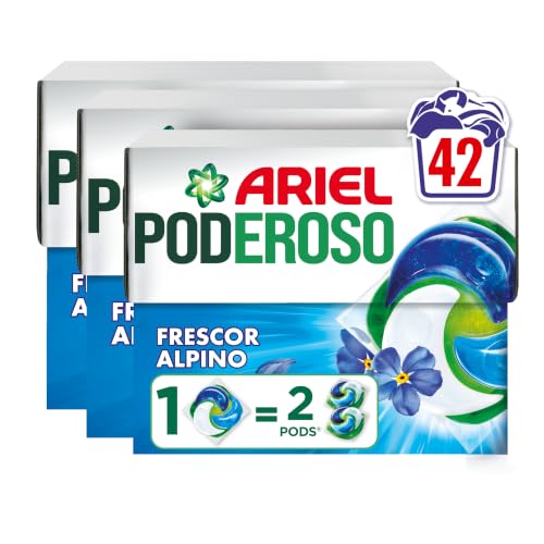 Ariel PODs PODEROSO, Detergente Líquido En Cápsulas 14 Lavados, Frescor De Los Alpes, Con Aditivos Integrados, Quitamanchas Y Eliminación De Olores X2 (Paquete de 3)