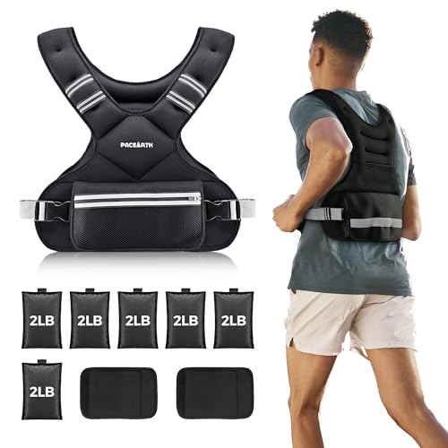 Adjustable Weighted Vest PACEARTH Ironsand Weight Vest with Six 2-lb Adjustable Weights 20-32 lbs Total Big Zipper Pouch Home Workout Weight Vest for Men and Women in Cardio and Strength Training