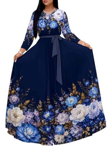 Image of Plus Size Maxi Dress for Women V Neck 3 /4 Sleeve Wrap Dress