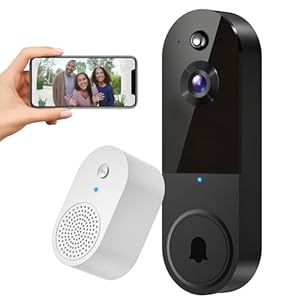 Wireless 1080p Video Doorbell Camera, AI Human Detection, Live View, 2-Way Audio Included Chime Ring, Night Vision, 2.4G Wi-Fi, Cloud Storage, Indoor/Outdoor Surveillance Cam