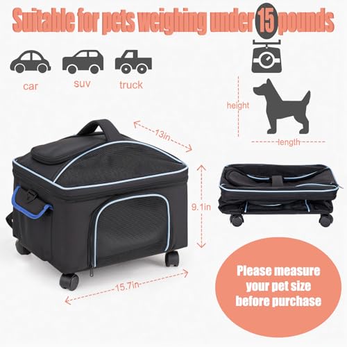 4-in-1 Cat Car Seat and Cat Carrier with Removable Wheels Booster Car Seats for Small Dogs Cats Comes with Shoulder Strap Clip-On Safety Leash and Thickened Pads, Pet Travel Carrier Bed up to 15lbs - Image 2