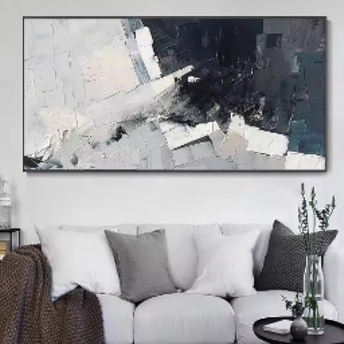 Art mural gris noir argent : toile faite à la main 30x60cm pour décoration