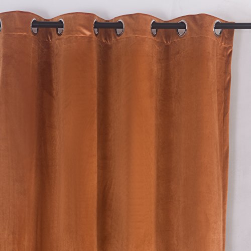 Cherry Home Super Soft Rustic Velvet Pumpkin Orange Blackout Drapes Room Darkening Curtains Panel Grommet Drapery 52 By 96-Inch Caramel Cafe(2 Panels) With Matching Tiebacks #TOP2