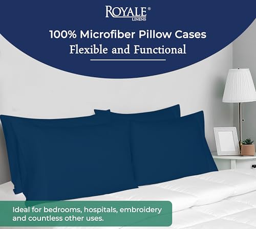 Image of Royale Linens Standard Pillowcase Set of 2 - Bed Pillow Cover - 20 inchx26 inch - Navy Pillowcases - 1800 Brushed Microfiber, Wrinkle & Fade Resistant - Soft & Cozy- Standard Size Pillow Case (Navy)