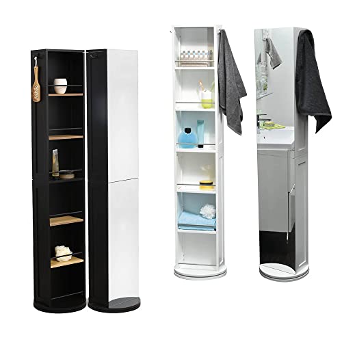 Evideco White Swivel Storage Tower Cabinet Organizer With Mirror For Linens And Bath Essentials - Perfect For Small Spaces - 66 5/8''H X 12''L X 14.4'' - Ideal For Bedrooms And Bathrooms #TOP5