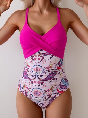Image of B2prity Women's One Piece Swimsuit Tummy Control Front Cross Bathing Suit | Slimming Ruched ,Tie Back,Wrap Front,Adjustable Straps,Soft Removable Cups for beach, pool and vacation wear