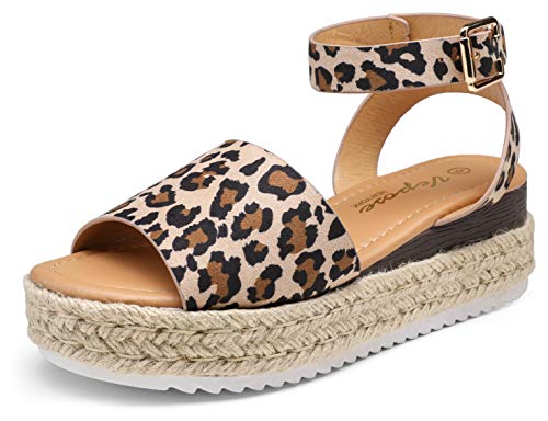 Vepose Women s Leopard Suede Espadrilles Platform Sandals Summer Sandal Size 11(CJY400A Leopard Suede 11)