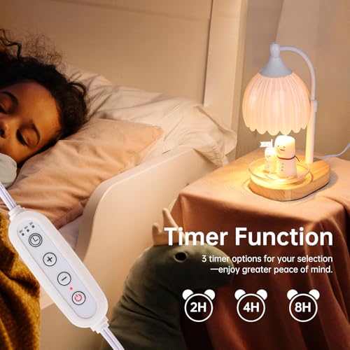 Image of White Tulip Wax Melt Warmer with Timer, Dimmable & Height Adjustable, Ideal for Jar Candles, Perfect Home Decor for Bedroom, Living Room, Office, Great Birthday Gifts for Women (2 Bulbs Included)