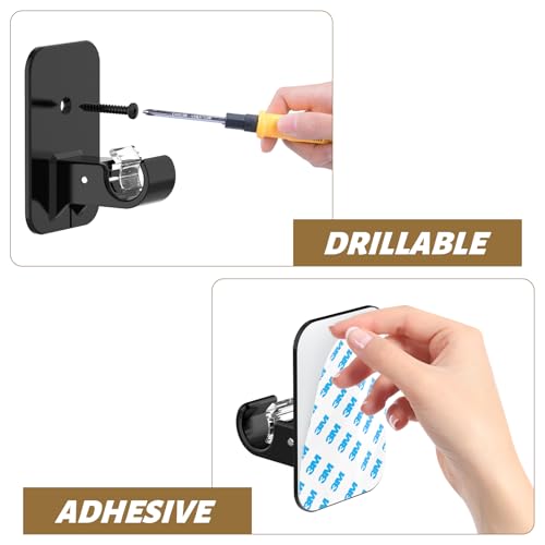 GXOACKJ No Drill Curtain Rod Brackets, 2 Pcs Renter Friendly 3M Self Adhesive Curtain Rod Holders(Hooks) No Drilling for 5/8 Poles, Nail Free, Black