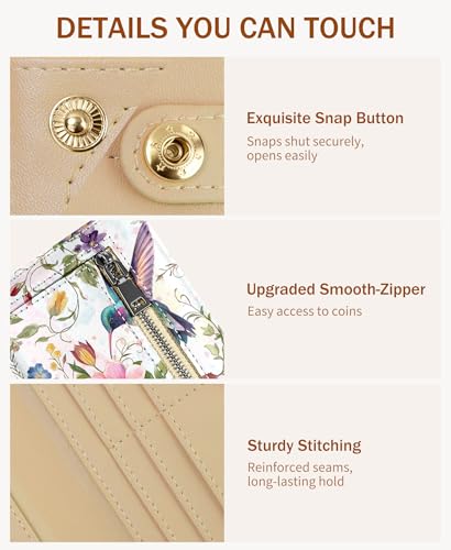 Image of Immaturus Womens Wallet RFID Blocking Slim Thin Credit Card Holder Birds | Long Bifold, 11 Card Slots, Cash Purse, Zipper Coin Pocket, Travel Clutch Billfold, PU Leather, ID Window, Ladies Woman Gift