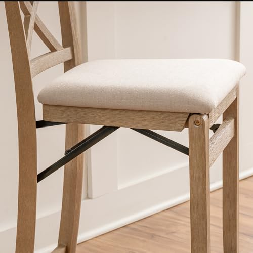 image for Linon Triena X Back Neutral Greywash Wooden Fully Assembled Folding Co