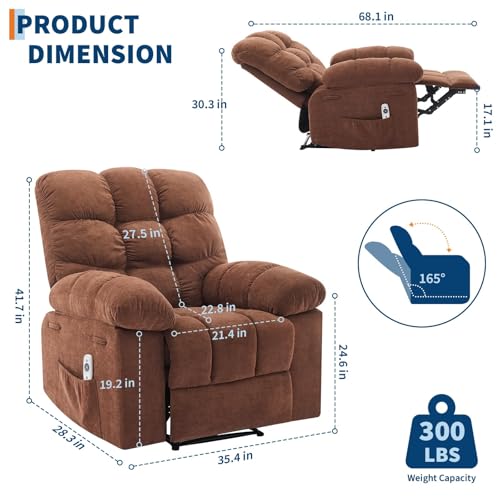 Image of Oversized Massage Recliner Chair for Adults, Extra Wide Manual Recliner with Massage & Heating, Overstuffed Upholstered Sofa Chair for Living Room & Bedroom (Coffee Brown)