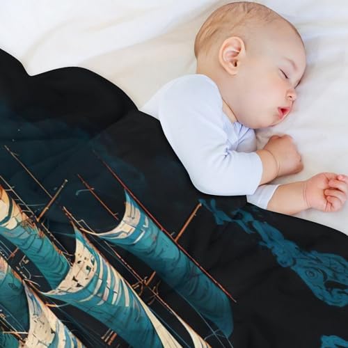 Couverture super douce et moelleuse motif bateau pirate grand lit