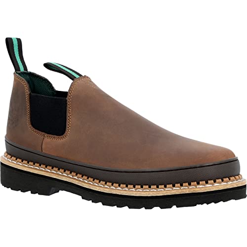 Georgia Giant Romeo Slip-On Boots - GR262, Full-Grain Leather Non-Slip Lightweight Work Shoes With Oil-Resistant Bumper Guard, Dark Brown, Crazy Horse Leather