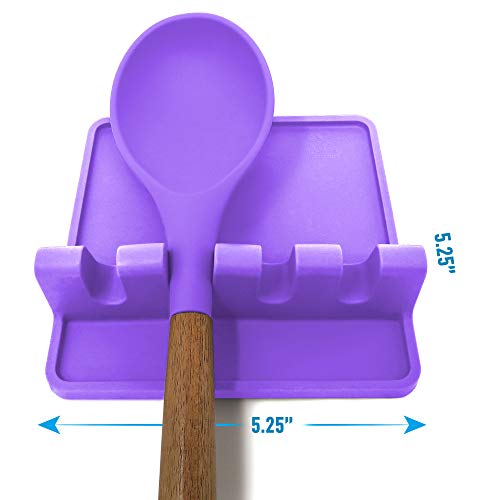 Image of Zulay Kitchen Silicone Utensil Rest with Drip Pad for Multiple Utensils - BPA-Free, Heat-Resistant Spoon Rest & Spoon Holder for Stove Top - Kitchen Utensil Holder for Ladles & Tongs - Mystic Violet