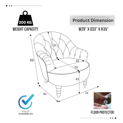 Image of Kingsman Furnitures Luxury Loriel Ashley Single Seater Sofa for Living Room | 1 Seater Tufted Wing Chair Sofa with Padded Arms | Medium Back Arm Chair Velvet Lounge Sofa Chair - Cream Linen Fabric