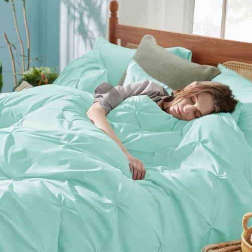 Image of Bedsure Full Comforter Set Mint Green - Bed in a Bag Full Size Bedding Set 7 Pieces, GentleSoft Pintuck Bed Set Gift for Family, All Season Down Alternative Comforter with Sheets, Pillowcases & Shams