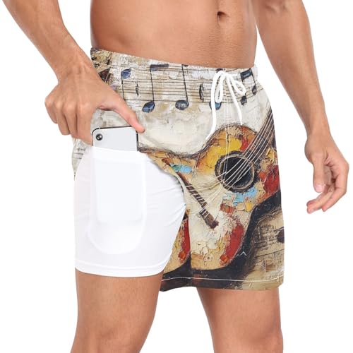 Retro Guitar Men's Swim Trunks with Liner Quick Dry Beach Shorts Swimwear Bathing Suit S-XXL4