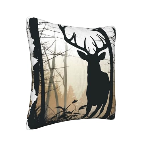 Housse de coussin velours côtelé cerf au design raffiné pour canapé