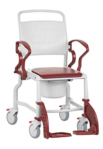 FabaCare Toilettenrollstuhl Bonn, made in Germany, Premium Toilettenstuhl, WC Rollstuhl, fahrbar, mit Eimer, bis 130 kg, Grau-Rubinrot