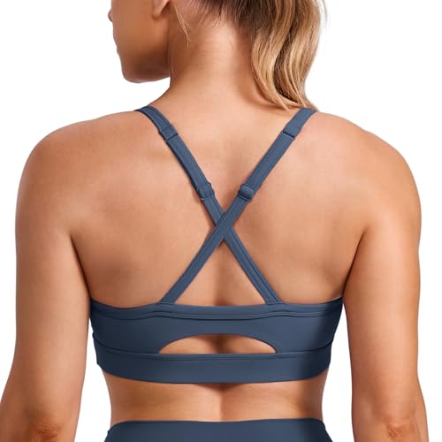 Image of CRZ YOGA Butterlift Cross Back Sports Bras | Medium Support, Removable Pads, Yoga, Buttery Soft, Scoop Neck, Cut-Out, Adjustable Thin Straps, for Women