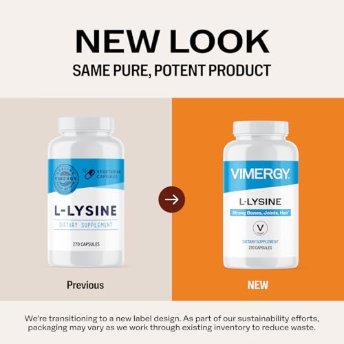 Image of Vimergy L-Lysine - Promotes Healthy Skin, Hair & Nails* - Supports Healthy Metabolism* - Vegan, Non-GMO & Gluten-Free - 270 Capsules (Pack of 2)