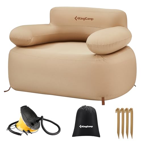 KingCamp Inflatable Couch for Camping, Portable Foldable Eco-Friendly Reach-Certified PVC Liner Air Lounger Blow Up Sofa with Foot Pump, Pegs, Repair Kit & Removable Cover