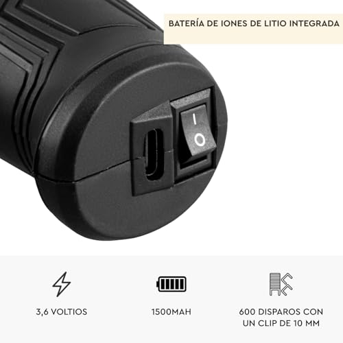 Miniatura 6 de Dnipro M Grapadora A Batería 3.6v 1500 Mah. Incluye 400 Grapas Y 100 Clavos, Compatible Con Grapas 6 14 Mm Y Clavos 14 15 Mm, Carga Usb C. Cs-36
