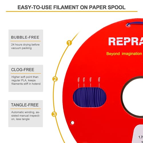 Image of Reprapper Triple Color Filament Coextrusion PLA Filament 1.75mm for 3D Printer, Multicolor Like Dual Color Rainbow PLA, 2.2lbs (1kg), Silk PLA Blue /Purple /Yellow