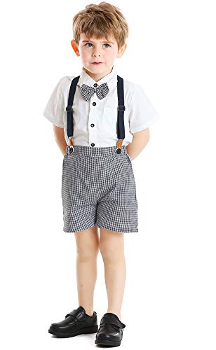Conjunto de roupas infantis para meninos e meninos, camisa social com gravata borboleta + suspensóri