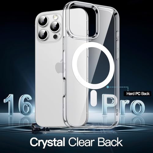 Image of JGD Magnetic Case for iPhone 16 Pro 6.3-Inch Compatible with MagSafe, Shockproof Phone Bumper Cover, Anti-Scratch Clear Back (Clear)