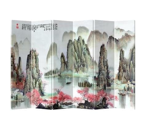 Fine Asianliving Paravent Raumteiler Japanisch Orientalisch Chinesisch Beidseitig L240xH180cm Spanische Wand Trennwand Room Divider Raumtrenner Sichtschutz Bedruckte Canvas Leinwand Asiatisch