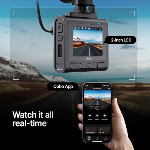 Qubo Car Dashcam Pro 2.7K | Dual Channel | Hero Group | NightPulse Vision | 5MP QHD+ Front (140°), 2MP FHD Rear | G-Sensor | 2" LCD | Built-in GPS, Wi-Fi, Mic | App | Up to 1TB Storage| Made in India