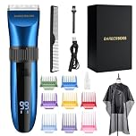 BarberBoss Draadloze zelfslijpende baard- en haartrimmer - waterdicht met keramische messen, LED-display, snel opladen en 8 kleuren kamhulpstukken QR-2082