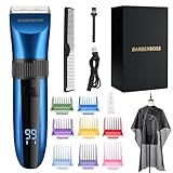BarberBoss Cordless Self-Sharpening Beard & Hair Trimmer, Ceramic Blades, LED Display, Fast Charging, and 8 Color Comb Attachments QR-2082