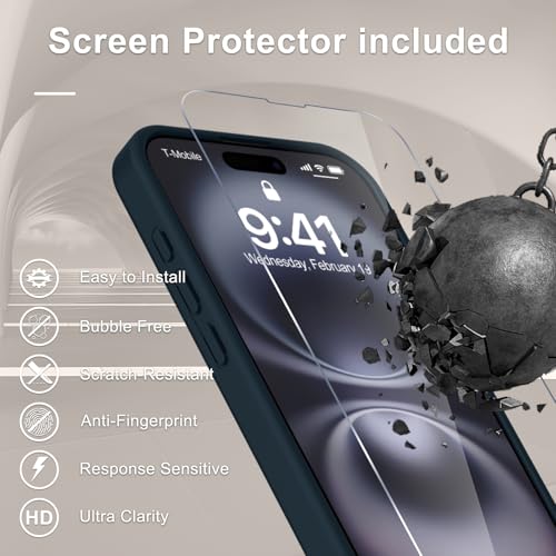 Image of YENAPOON for iPhone 16 Plus Case, Matte Magnetic Phone Cover [with 1 Screen Protector] [Support for MagSafe] [Shockproof Military Grade Protection] Translucent Frosted Back, Navy Blue