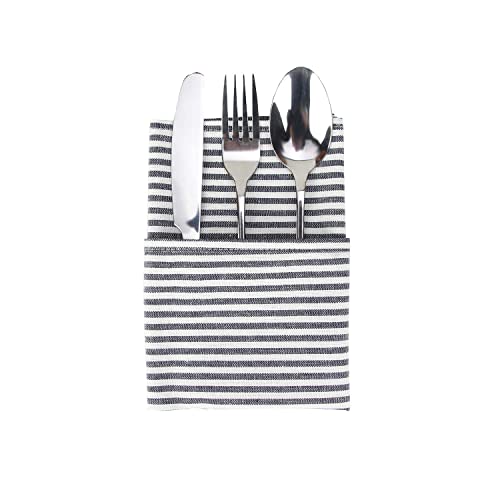 INFEI Plain Striped Cotton Linen Blended Dinner Cloth Napkins - Set of 12 (40 x 30 cm) - for Events & Home Use (Black)