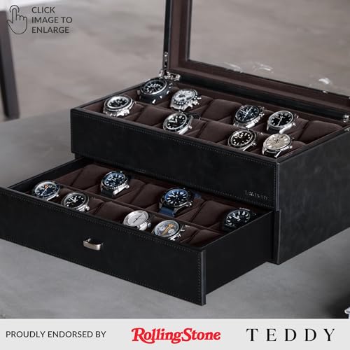 TAWBURY Bayswater 24 Slot Watch Box with Drawer & 12 X-Small Pillows