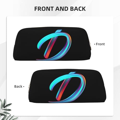 Image of Cute Initial Pencil Case for Kids Simple Leather Pencil Pouch for Boys Girls Letter Design Pencil Box Pen Bag Pencil Pouch Office Stationery Organizer, Rainbow Letter D