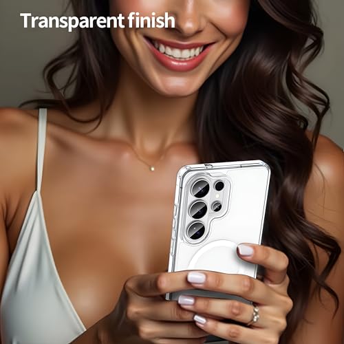 Image of Clear Case for Samsung Galaxy S26 Ultra with Magnetic Ring Compatible with MagSafe, Hybrid Shockproof Transparent Back Cover (Hard PC Back + Soft TPU Bumper)