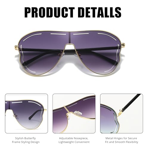 LVIOE Aviator Sunglasses for Women Men Oversized Metal Aviator Sun Glasses Trendy Shield Shades UV400 Protection4