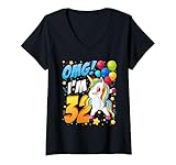 Photo Gallery donna omg! i m 32 - unicorn dab design for 32nd birthday women men maglietta con collo a v Photo Gallery donna omg! i m 32 - unicorn dab design for 32nd birthday women men maglietta con collo a v